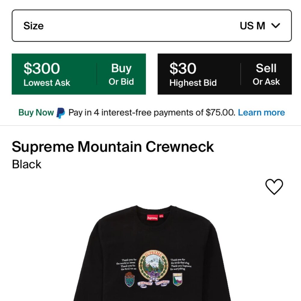 Supreme Mountain Crewneck Size M FW19